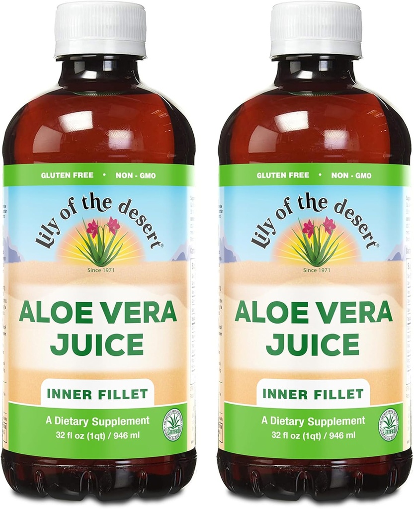 Lily Of The Desert Organic Aloe Vera Juice 2-Pack – Inner Fillet, Natural Gut & Digestive Support, Stomach Relief, 32 Fl Oz Ea