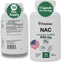 PRISTINE'S N-Acetyl L-Cysteine (NAC) 600MG 30-Day Supply Potent Lung & Liver Immunity Antioxidant Supplement Capsules - Mood & Mental Health Support