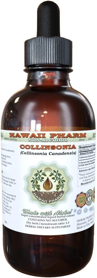 Collinsonia Alcohol-Free Liquid Extract, Collinsonia (Collinsonia Canadensis) Dried Root Glycerite Hawaii Pharm Natural Herbal Supplement 4 oz