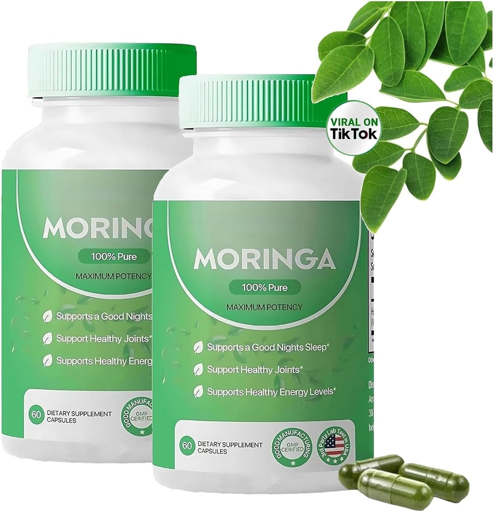 Pure Moringa Powder Capsules - 800mg, Antioxidant Superfood for Energy, Skin Health & Gut Support - Rich in Essential Vitamins & Amino Acids - Natural, Non-GMO, 60 Capsules (2)