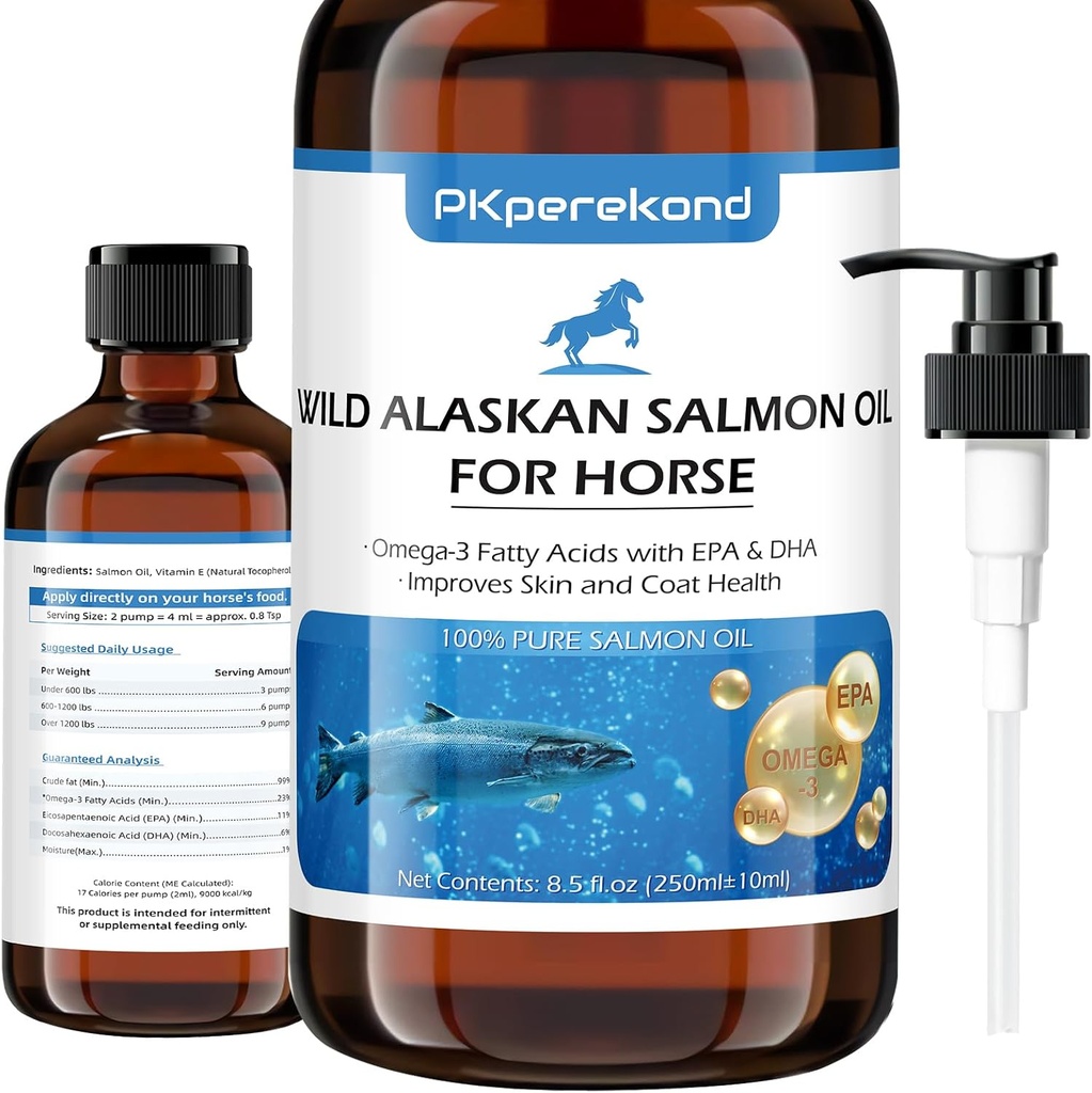 Wild Alaskan Salmon Oil for Horse, Itch Relief, Fish Oil Omega 3 EPA+DHA Fatty Acids, Skin & Coat Supplement for Horses, Support Joint Function, Immune & Heart Health