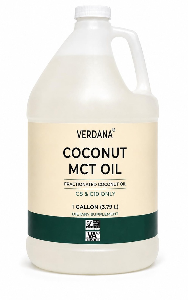 Verdana Coconut MCT Oil 1 Gallon – Food Grade for Keto Coffee, Unflavored Natural Oil Pulling Mouthwash, Massage, Aromatherapy – 100% from Coconut - Medium Chain Triglycerides – Non-GMO, Kosher