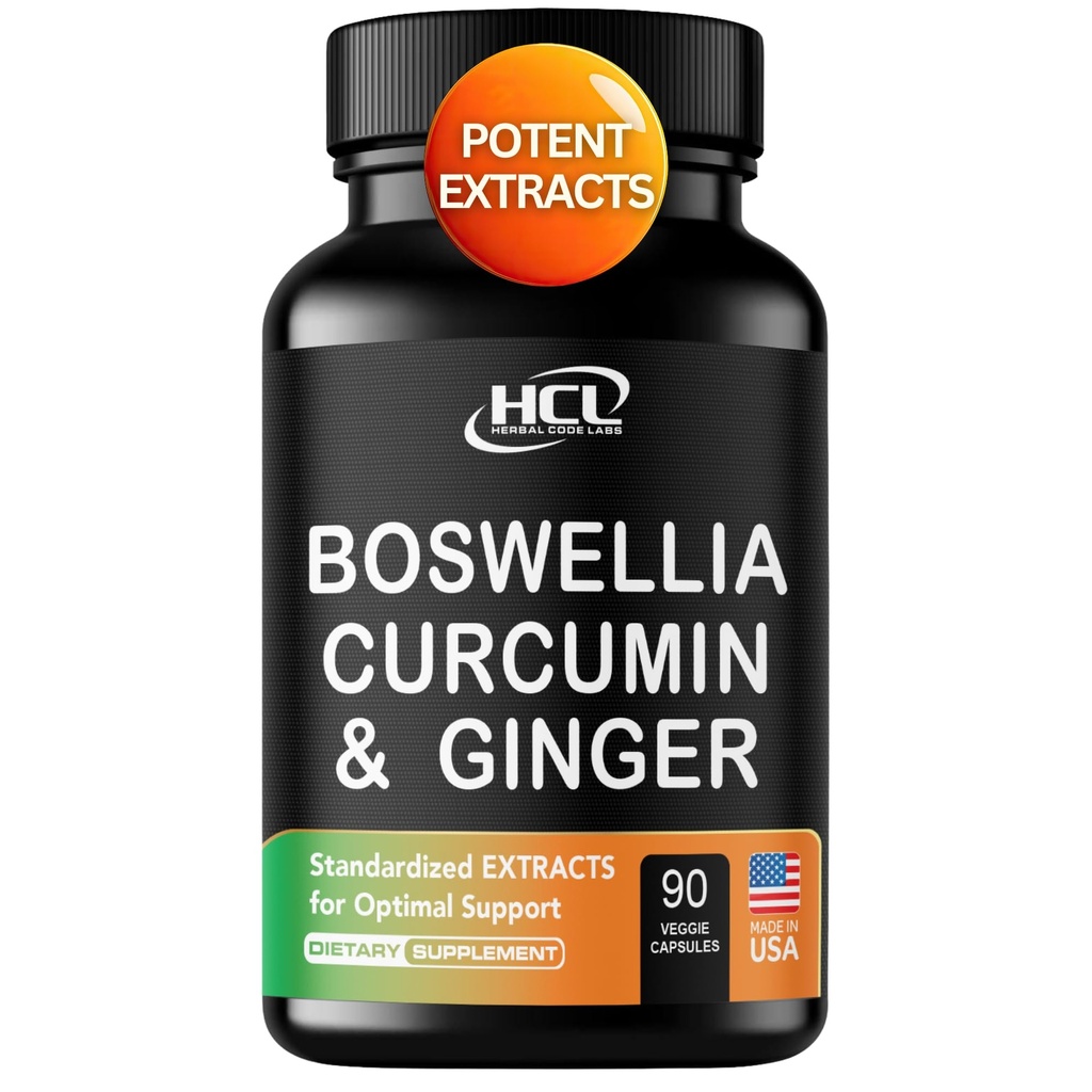 Boswellia Curcumin Ginger Extracts Supplement – Strong 95% Curcuminoids Natural Support Pills for Mobility & Flexibility – Extra Strength Boswelia with Turmeric Curcumin Organic Ginger Supplement