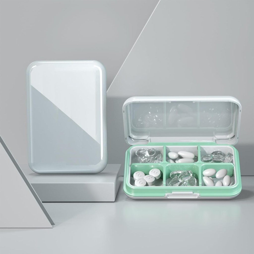 Pill Box Waterproof Travel Pill Case Portable Daily Pill Container Pill Holder Purse 6 Compartments Pocket Compact Medicine Organizer for Vitamin,Fish Oils,Supplements,Medication (Large White)