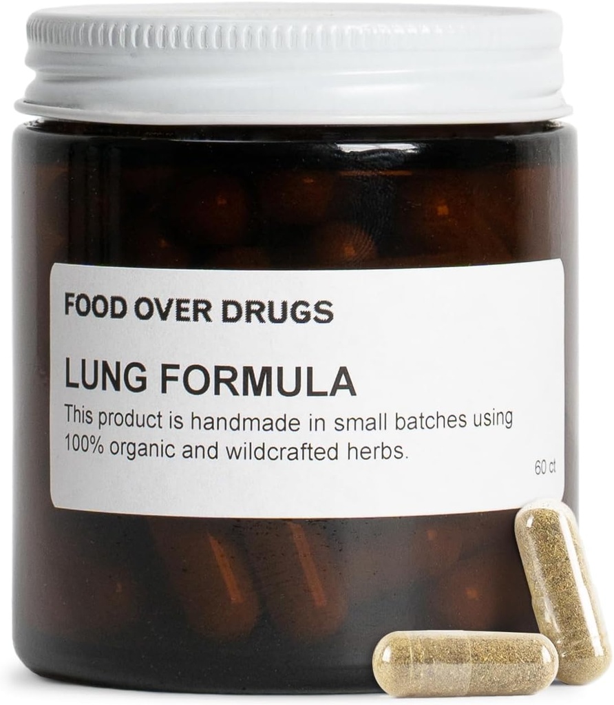 Food Over Drugs Lung Formula – Herbal Detox with Organic Mullein, Thyme, Licorice & Astragalus – Natural Supplement for Lung Support, Breathing Clarity & Mucus Balance – Plant-Based Capsules