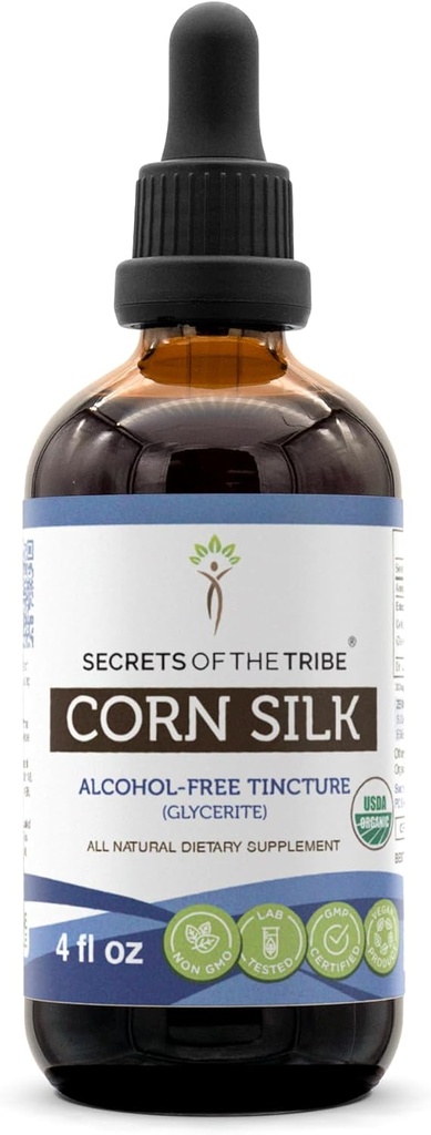 Secrets of the Tribe Corn Silk USDA Organic Tincture Alcohol-Free Extract, Zea Mays Dried Silk (4 FL OZ)