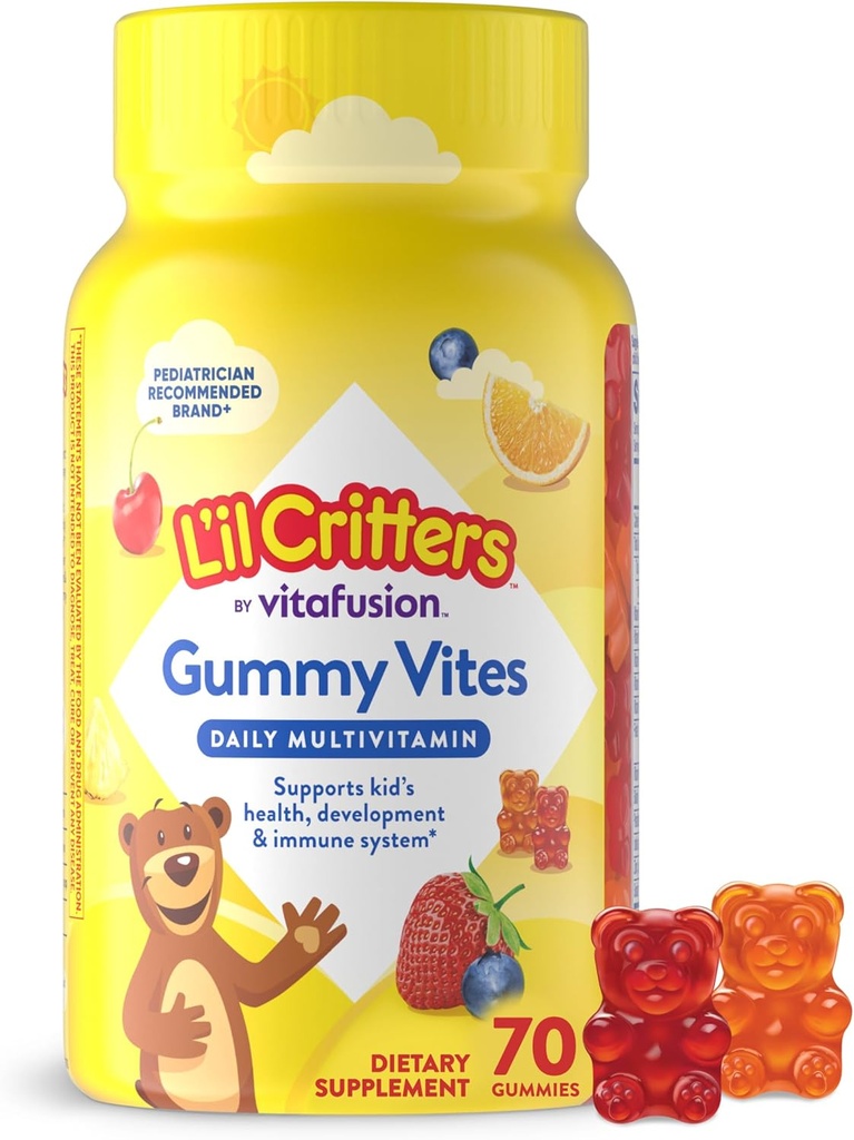 L’il Critters Gummy Vites Daily Gummy Multivitamin for Kids, Vitamin C, D3 for Immune Support Cherry, Strawberry, Orange, Pineapple and Blueberry Flavors, 70 Count Gummies
