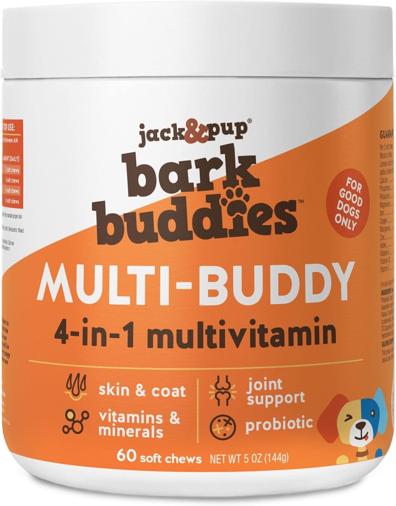 Jack&Pup Dog Vitamins and Supplements Multivitamins for Dogs - Bark Buddies Multi-Buddy Dog Multivitamins Chewable Soft Chews Puppy Vitamins and Supplements - (60ct)