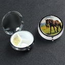 Pill Case Pill Box with Mirror Small Pill Organizer 3 Compartment Grazing Wild Horses Roud Travel Pillbox for Purse or Pocket Portable Pill Container Cute Medicine Organizer