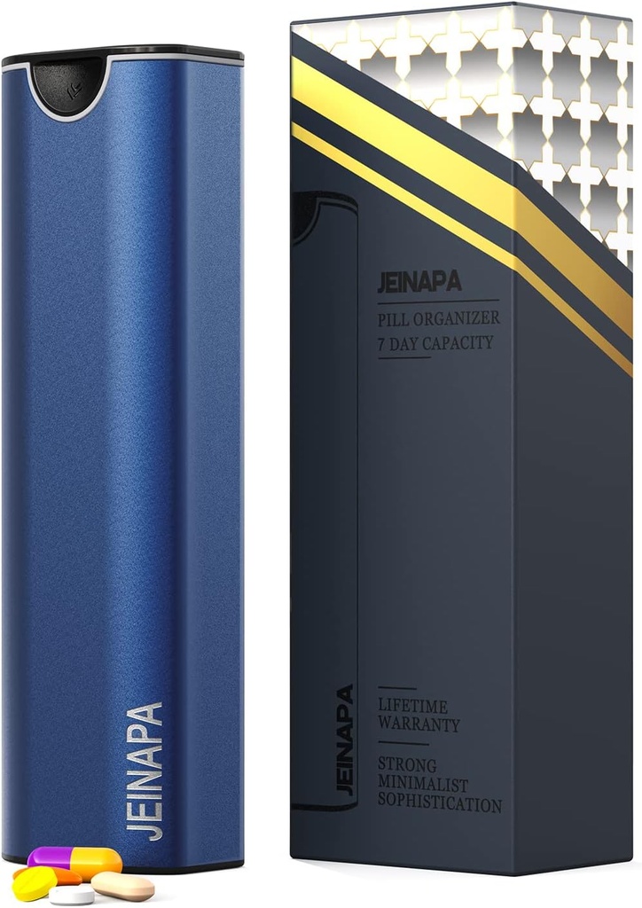 Extra Large Pill Organizer 7 Day, Aluminum Daily Pill Box, Weekly Travel Pill Case, Cute Pill Holder to Hold Vitamins, Medicines, Pills, Supplements