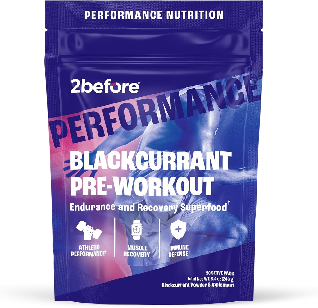 2before Blackcurrant I All Natural Vegan Pre Workout, Caffeine Free I Clean Energy, Endurance, Recovery I Pre Workout Women and Men I 20 Servings Pouch I Informed Sports Certified