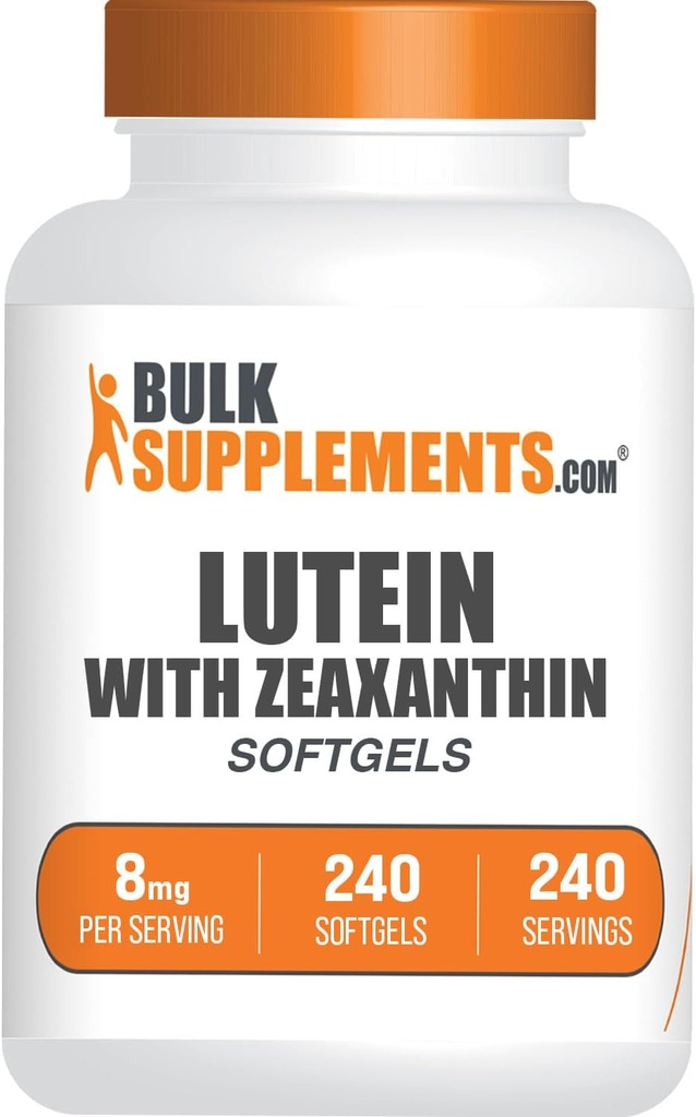 BulkSupplements.com Lutein with Zeaxanthin Softgels - Zeaxanthin Plus Lutein, Lutein and Zeaxanthin Supplements, Eye Vitamins - Gluten Free, 1 Softgel per Serving, 240 Softgels