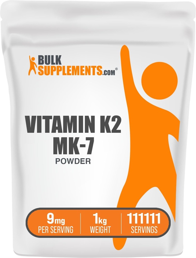 BulkSupplements.com Vitamin K2 Powder - Vitamin K2 MK-7, as Menaquinone Powder - K2 Vitamin Supplement for Wellness, Gluten Free, 9mg per Serving, 1kg (2.2 lbs) (Pack of 1)