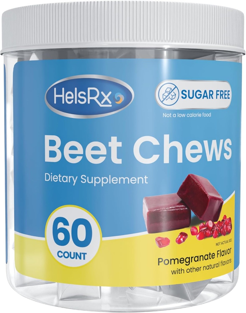 Beet Chews Dietary Supplement - Heart Healthy Chews - Blood Pressure Support and Energy - Sugar Free (60 Count)