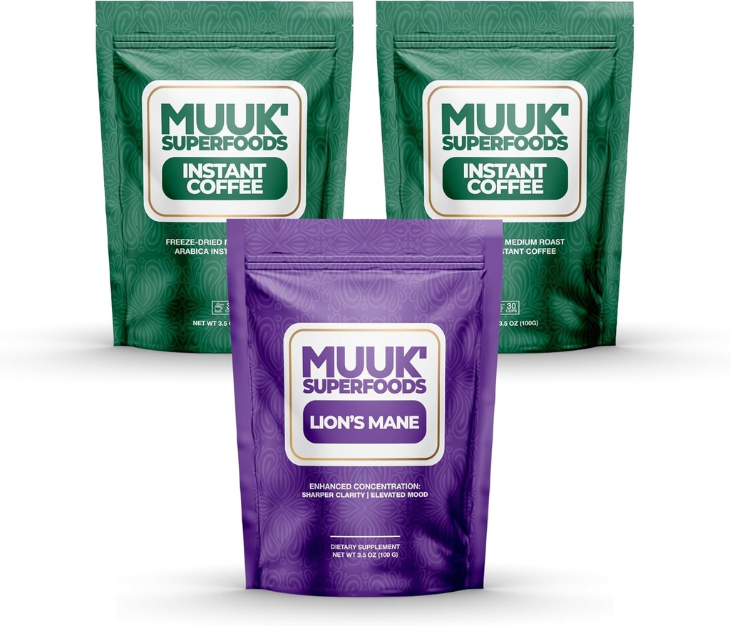 MUUK' SUPERFOODS | Mushroom Coffee Starter Kit Bundle | Organic Lion's Mane & Organic Instant Coffee | 60 Servings