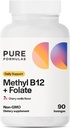 PureFormulas Methyl B12 + Folate Supplement, 1,000 mcg of Methylated B12 Supplement, 665 mcg of Folate, Cherry Vanilla Flavor, Methylated Vitamin B 12 - Non-GMO, 90 Lozenges