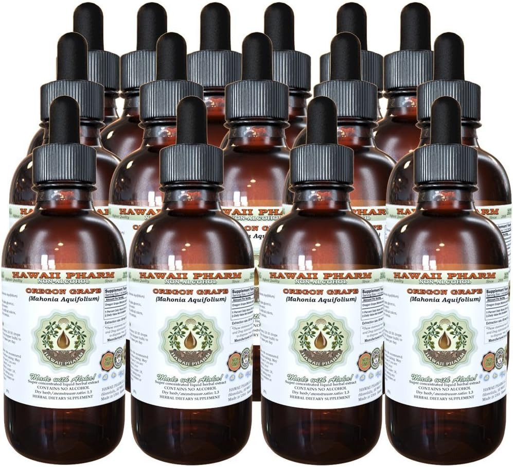 Hawaii Pharm Oregon Grape Alcohol-Free Liquid Extract, Oregon Grape (Mahonia aquifolium) Dried Root Glycerite Natural Herbal Supplement, USA 15x4 fl.oz