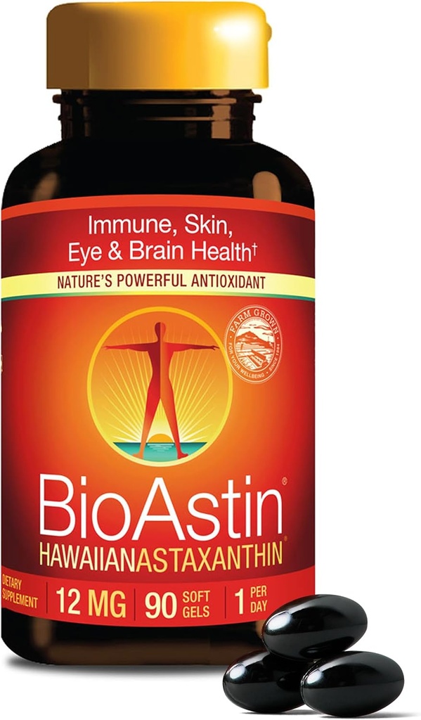 Nutrex Hawaii BioAstin Hawaiian Astaxanthin - 4mg, 60 Softgels - Farm-Direct Premium Antioxidant Supplement to Support Eye, Skin, Joint & Immune System Health - Non-GMO & Gluten-Free