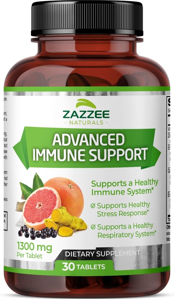 Zazzee Advanced Immune Support, 1300 mg per Tablet, 30 Vegan Tablets, 30 Day Supply, 1000 mg Vitamin C, 1000 mg Echinacea, 1000 mg Elderberry, 200 mg Goldenseal, Zinc, All-Natural and Non-GMO