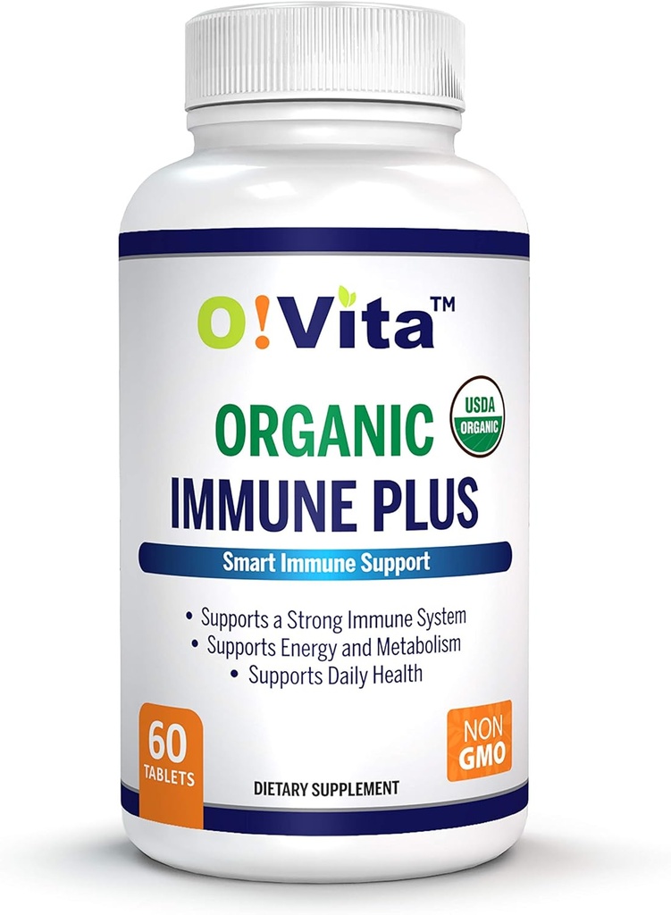 Organic Immune Plus, 7-in-1 USDA Certified Organic Immunity Booster, with 300mg Elderberry, Oregano Leaf Powder, Moringa Leaf Powder (60 Non-GMO, Herbal Tablets)