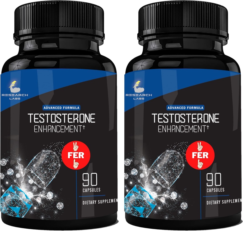 Pharmacist Recommended 2 fer 1 Offer 180ct Testosterone Booster Enhancement by Research Labs. Increase Lean Muscle Energy Strength. Saw Palmetto, Tribulus, Tongkat Ali, Horny Goat Weed, Zinc