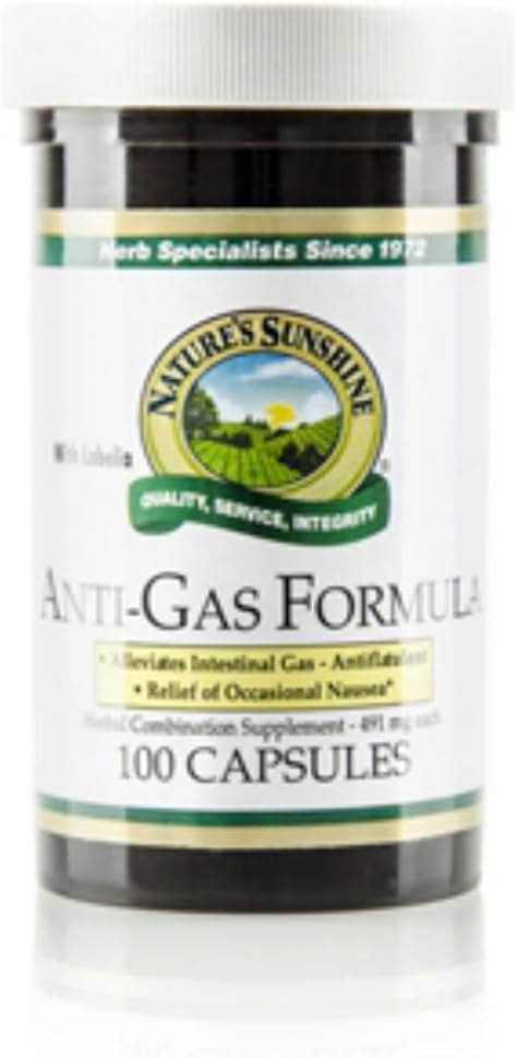 Nature's Sunshine Anti-Gas Formula with Lobelia, 100 Capsules | Supports Digestion, Assists the Body in Expelling Intestinal Gas, and May Help Calm Occasional Nausea
