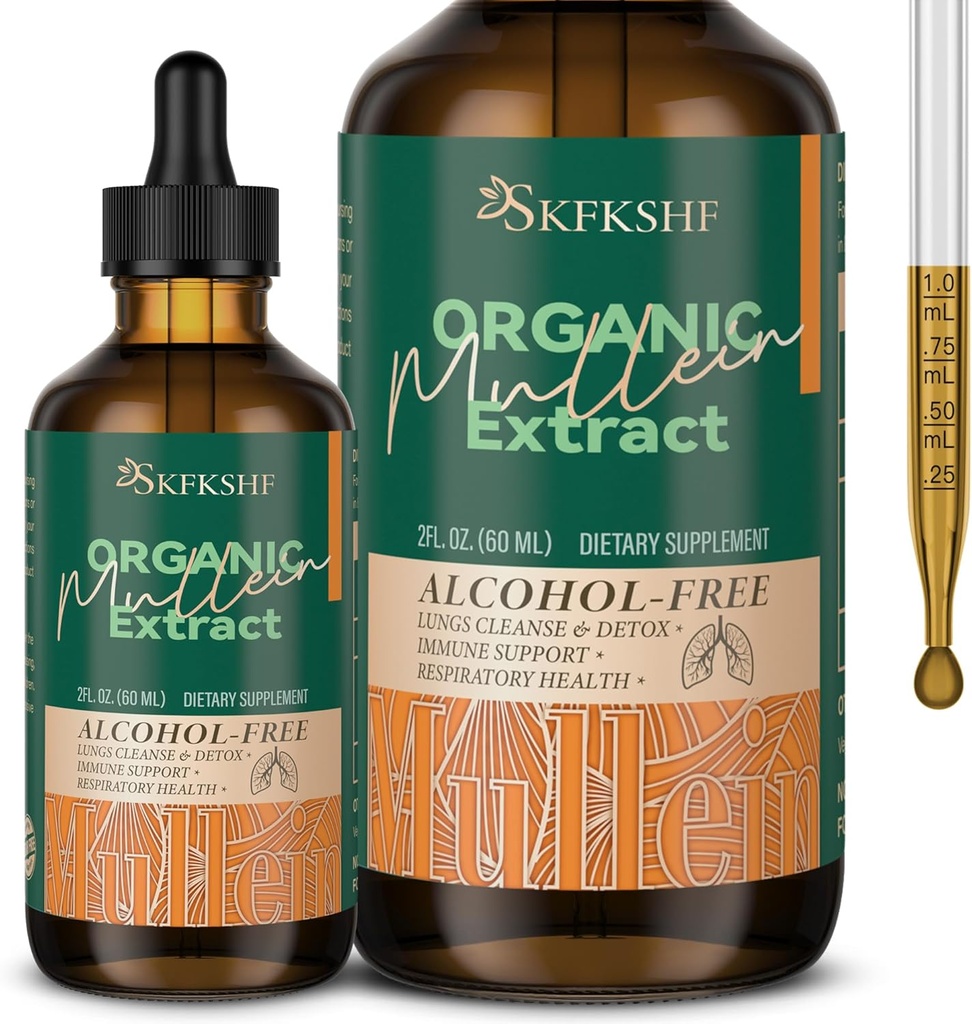 Mullein Drops for Lungs, Mullein Leaf Herbal Blend Extract, Natural Lungs Support Supplement for Lungs Cleanse and Respiratory Lung Health 94