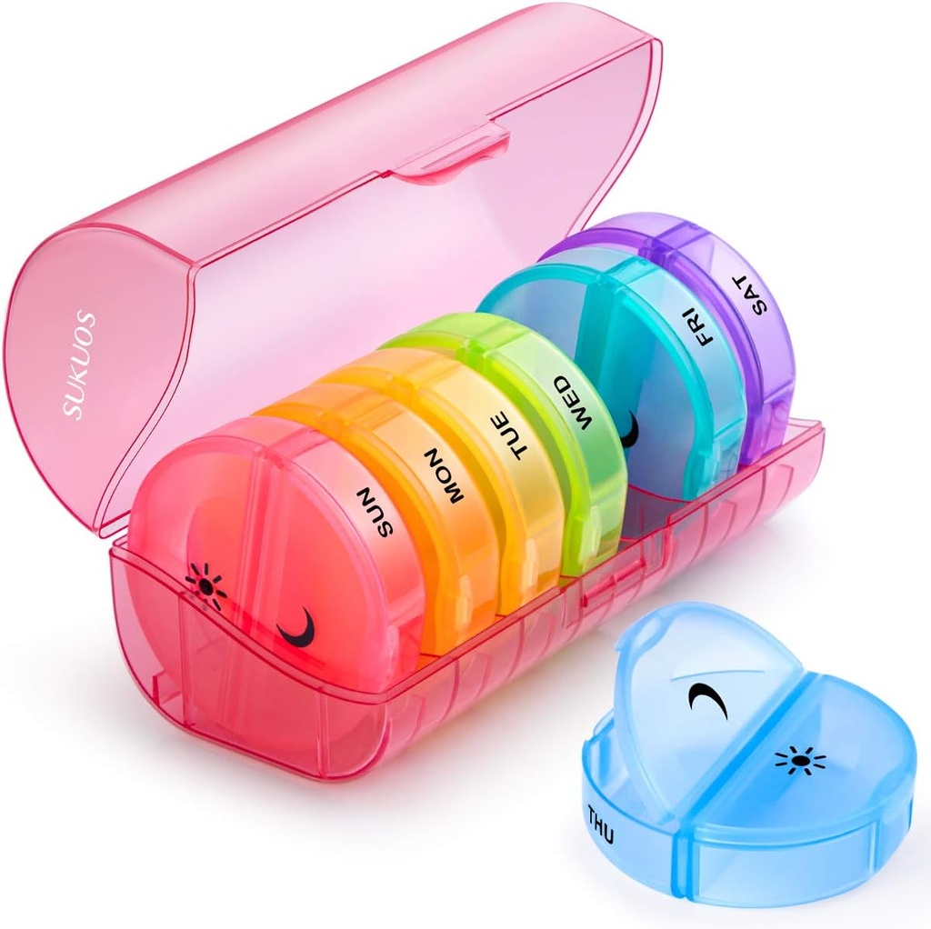 Sukuos Large Weekly Pill Organizer 2 Times a Day, Daily Pill Box 7 Day Easy to Open with Double Protection, AM PM Pill Case for Medicine/Vitamin/Fish Oil/Supplements (Red)