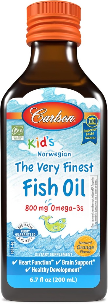 Carlson - Kid's The Very Finest Fish Oil, 800 mg Omega-3s, Norwegian, Sustainably Sourced, Orange, 200 mL