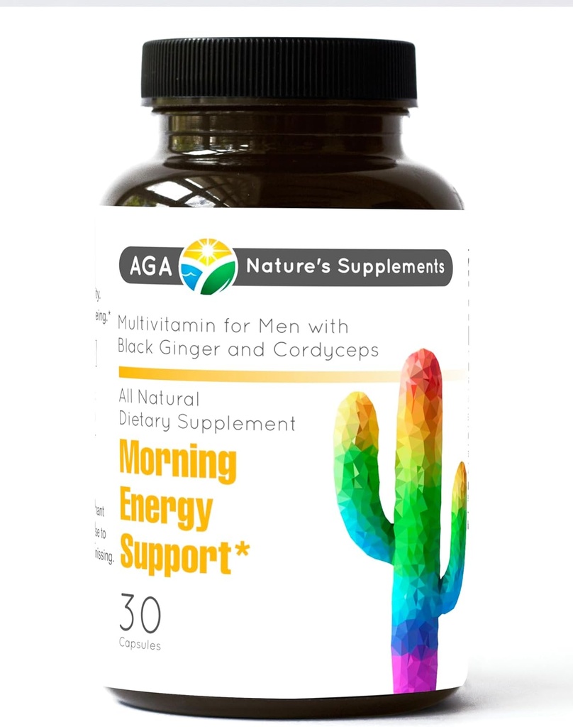 AGA Nature's Supplements Morning Energy Support Multivitamin for Men with Black Ginger and Cordyceps 30 Capsules