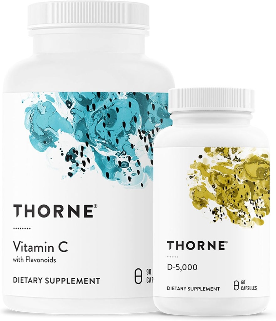 THORNE - Essential Vitamins Bundle: Vitamin C & D-5000 Complex - Immune, Bone Health, and Energy Support - 60 to 90 Servings
