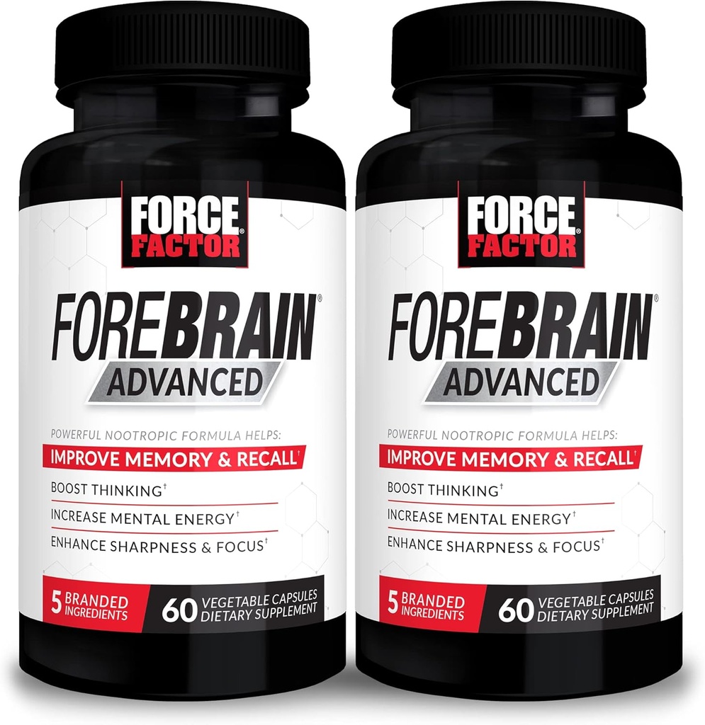 FORCE FACTOR Forebrain Advanced, 2-Pack, Brain Booster, Brain Supplement for Memory Support, Concentration, Focus, Thinking, and Mental Energy, Powerful Ingredients That Work Fast, 120 Capsules