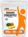 BulkSupplements.com Organic Pineapple Powder - Pineapple Fruit Powder, for Flavoring & Smoothies - Unsweetened & Gluten Free, 500mg per Serving, 100g (3.5 oz) (Pack of 1)