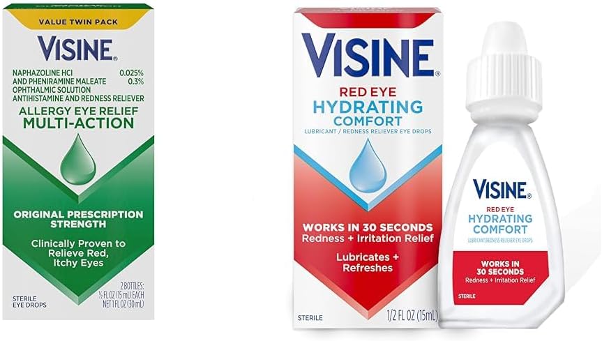 Visine Allergy Eye Relief Drops Red Eye Hydrating Comfort Drops, 0.5 fl. oz (Pack of 2)