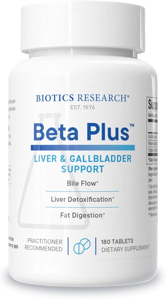 Biotics Research Beta-Plus™ Nutritional Ox Bile Salts Digestive Enzymes Supplement For Bile Production For No Gallbladder-Supports Overall Liver Function, Aids Fat Digestion, Supplies Betaine 180 Tabs