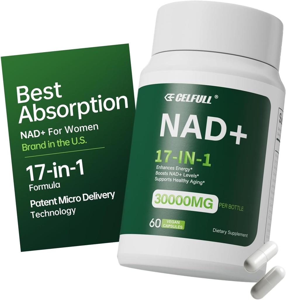 CELFULL NAD Supplement for Women NMN Alternative Resveratrol,Nicotinamide Riboside,Quercetin-NAD+ Boosting for Anti Aging Cellular Energy &Stamina-30000mg/Bottle