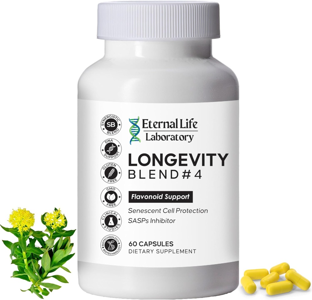 Quercitin, Rhodiola Rosea, Luteolin and Rutin Longevity Blend #4 Anti-Aging Supplement for Cellular Defense with Immunity and Energy Support, Antioxidants