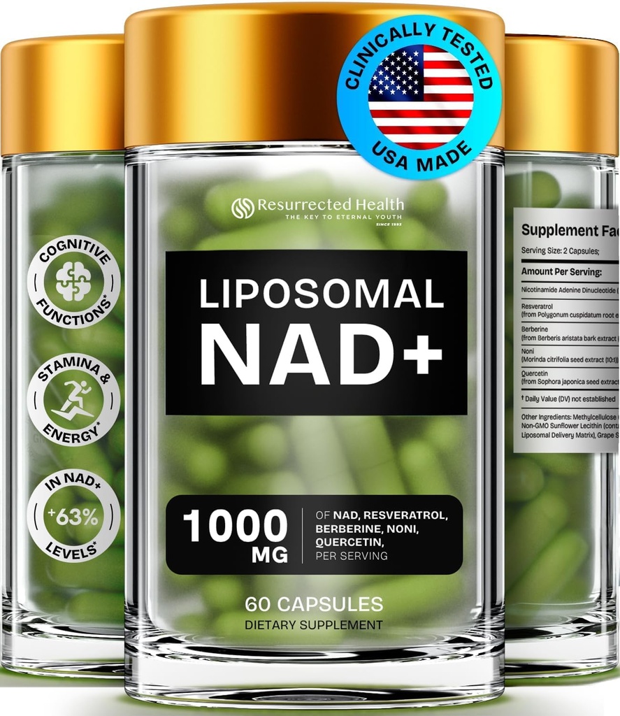 Liposomal NAD Supplements for Women Resveratrol NAD + Supplement w/Berberine, Quercetin, Noni | Boosts NAD Anti-Aging, Bravfin Support, Gut Heath - 60 Capsules