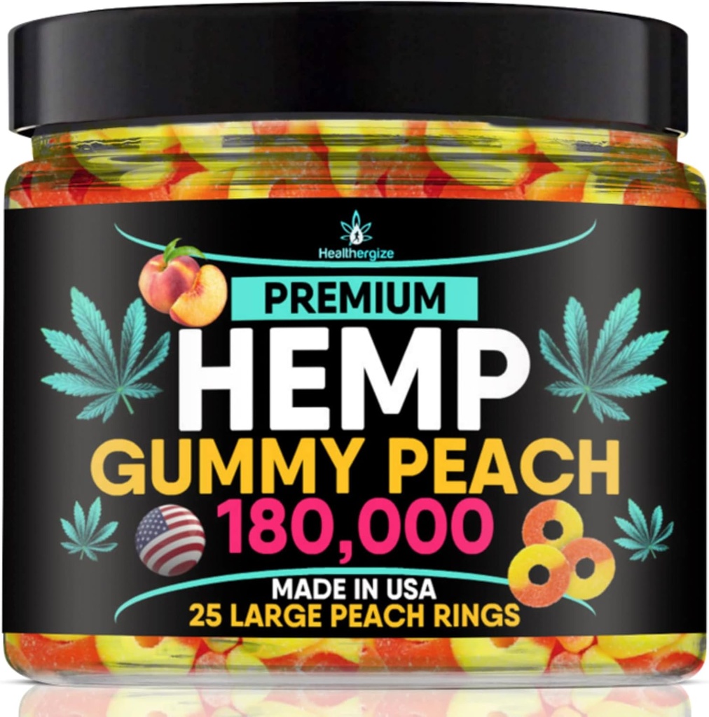 Hemp Gummies-Premium Peach Rings-Fresh and Full Flavor-Natural Hemp Oil Gummy-Great for Back, Neck, Knees, Muscles, Joints, Calm, Relax, Discomfort-Made in USA