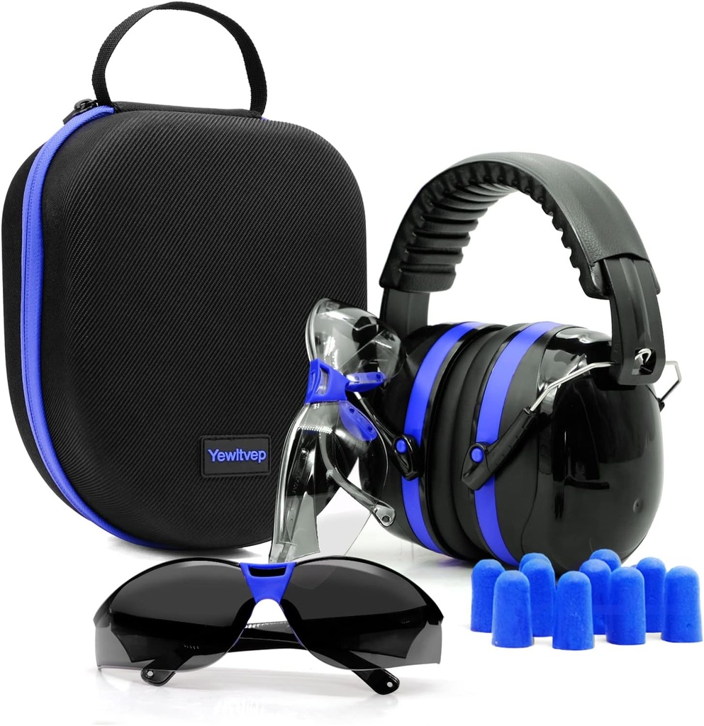 Yewltvep Shooting Ear Protection Gun Range Ear Protection with Earmuffs, Gun Safety Glasses, Earplugs, Hard Storage Case
