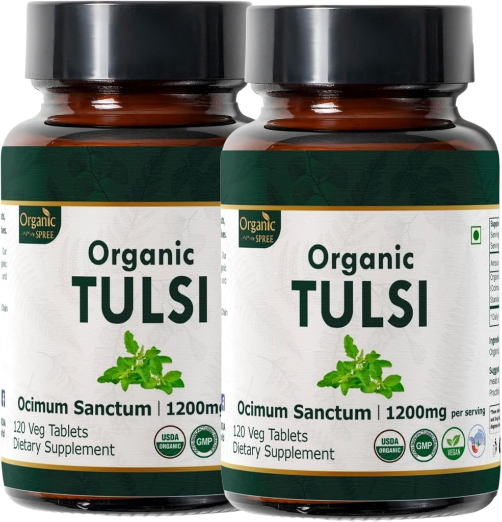 Tulsi 120 Tablets – USDA Organic Holy Basil – Supports Stress Relief & Adaptogenic Balance*| Dietary Supplement120tab - Pack of 2
