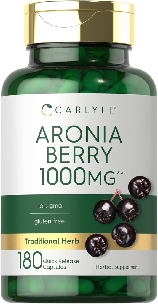 Carlyle Aronia Berry Capsules 1000mg | 180 Pills | Chokeberry Extract | Non-GMO & Gluten Free Supplement