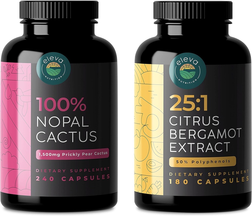 Citrus Bergamot & Nopal Cactus Bundle, 180 Capsules of Citrus Bergamot, 240 Capsules of Nopal Cactus, 1500 Mg of Sun-Dried Prickly Pear Cactus with Black Pepper Extract, 1000 Mg of Bergamot Extract