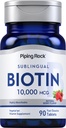 Piping Rock Biotin 10000mcg Fast Dissolve Tablets | 90 Count | Berry Flavor Sublingual Pills | Max Strength and High Absorption | Vegetarian, Non-GMO, Gluten Free Supplement