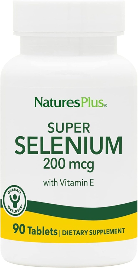 NaturesPlus Super Selenium Complex - 200 mcg, 90 Vegetarian Tablets - Essential Mineral Supplement with Vitamin E - Promotes Healthy Thyroid - Antioxidant - Gluten-Free - 90 Servings