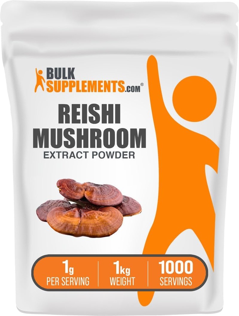 BulkSupplements.com Reishi Mushroom Extract Powder - Reishi Mushroom Powder, Supplement for Overall Well-Being - Gluten Free, 1g per Serving, 1kg (2.2 lbs) (Pack of 1)