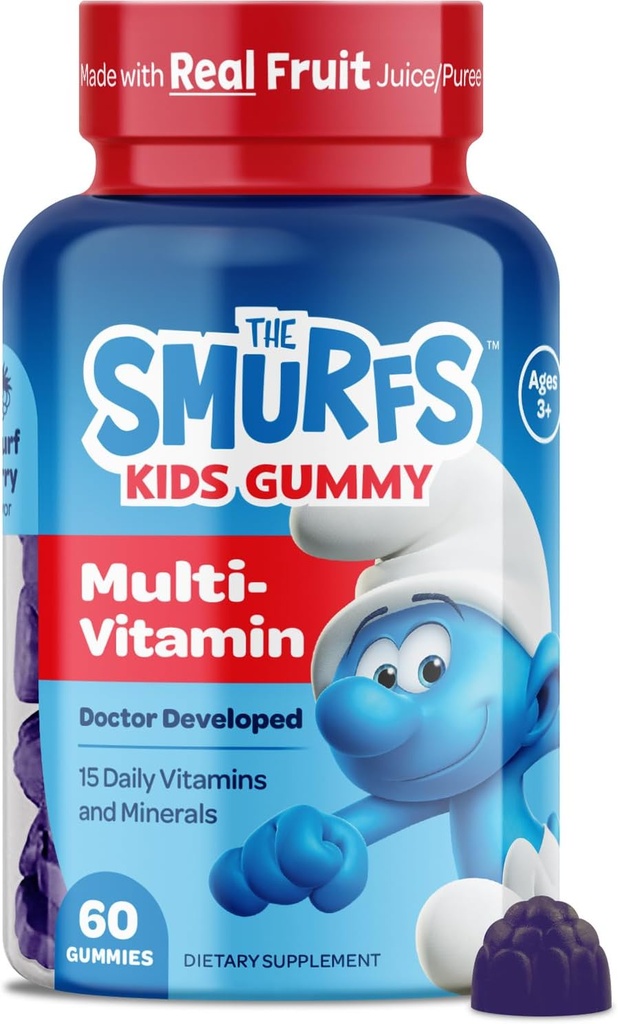 Smurfs Kids Multivitamin Gummies | Multivitamin Gummies for Kids with 15 Vitamins & Minerals | Made with Real Fruit | Doctor Developed | Non-GMO and No Artificial Flavors or Colors | 60 Gummies