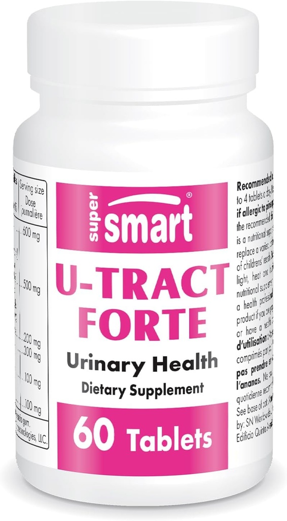 Supersmart U-Tract Forte (Advanced Formula) - with D-Mannose, CranMax Cranberry Concentrate, Dandelion Root - Herbal Supplement | Non-GMO & Gluten Free - 60 Tablets