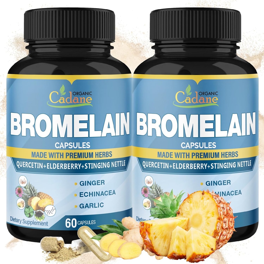Organic Cadane 2 Packs 60caps of Bromelain Capsules, with Bromelain, Quercetin, Elderberry, Ginger, Echinacea, Garlic, Black Pepper
