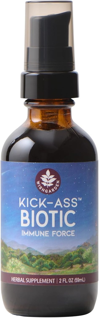 WishGarden Herbs Kick-Ass Biotic Immune Hero - Plant-Based Herbal Biotic Formula with Usnea Lichen, Hops, Echinacea & Goldenseal, Supports Healthy Immune, Respiratory & Lymph System Function, 2oz